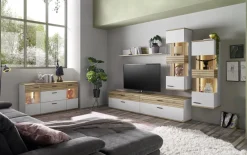 Vitrine QUINCY, grau/Eiche-Nachbildung, inkl. LED-Beleuchtung