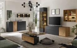 Vitrine Trevio, Kerneiche Umato, anthrazit, links angeschlagen