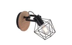 Wandleuchte Jaro, schwarz/holz-natur, 21 cm