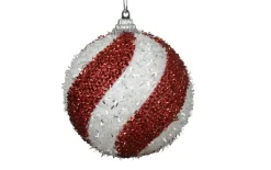 Weihnachtskugel, weiß/rot, 8 cm
