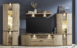 Wohnwand Cabana, Eiche Artisan, Eiche Ribbeck Cognac Nachbildung, inkl. Korpusfrontbeleuchtung