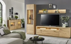 Wohnwand Vamos, Asteiche bianco Lamelle massiv geölt, Asteiche furniert